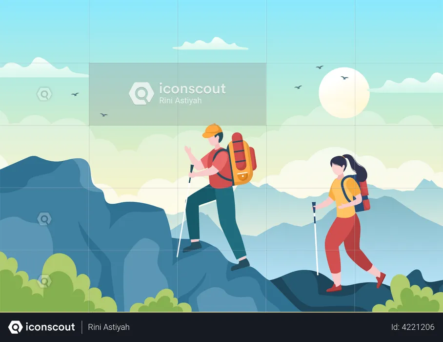 Couple doing trekking  Illustration