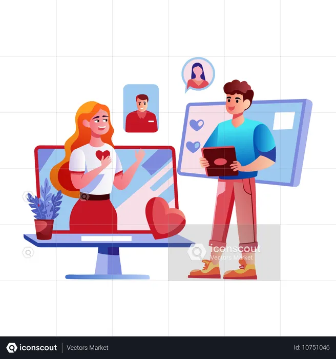 Couple doing virtual dating  Illustration