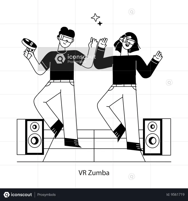 Couple Doing Vr Zumba  Illustration