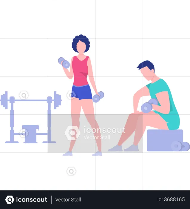 Couple doing weight lifting together  Illustration