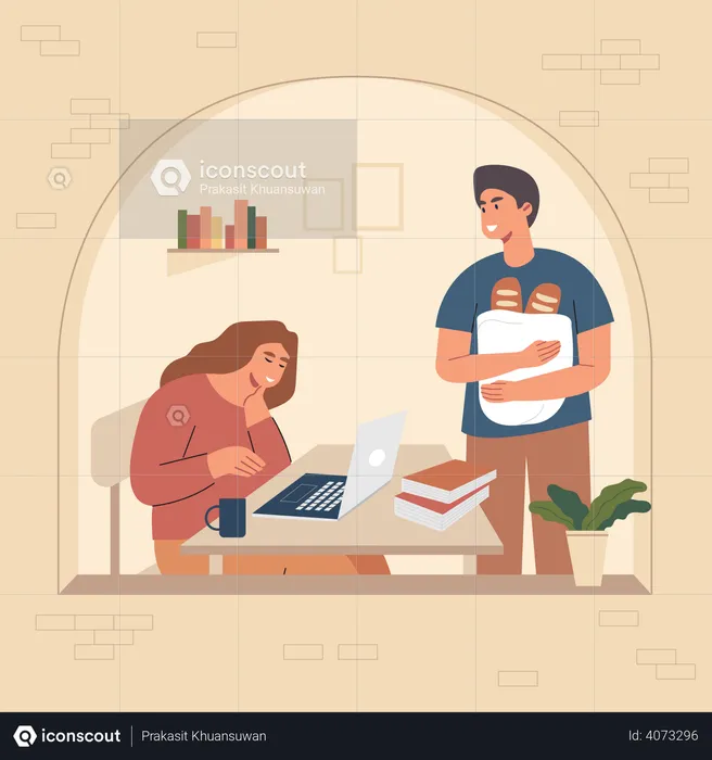 Couple doing work from home  Illustration