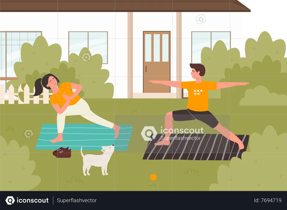 Couple Doing Yoga  Illustration