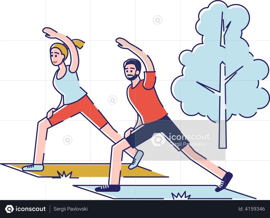 Couple doing yoga in the park  Illustration
