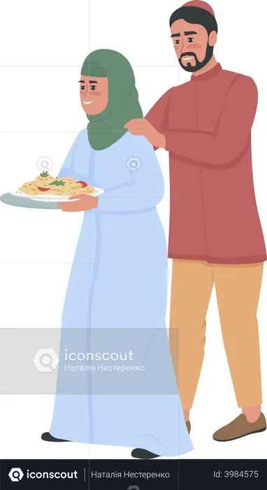 Couple donating food  Illustration
