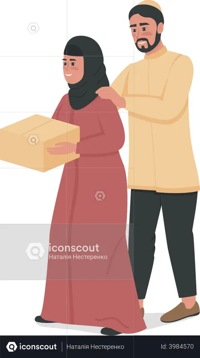 Couple donating food to charity  Illustration