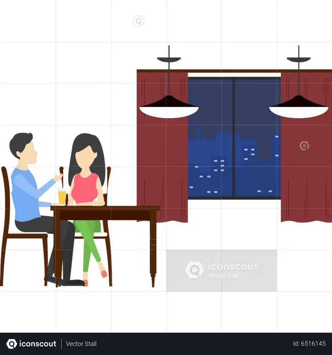 Couple drinking beer in restaurant  Illustration