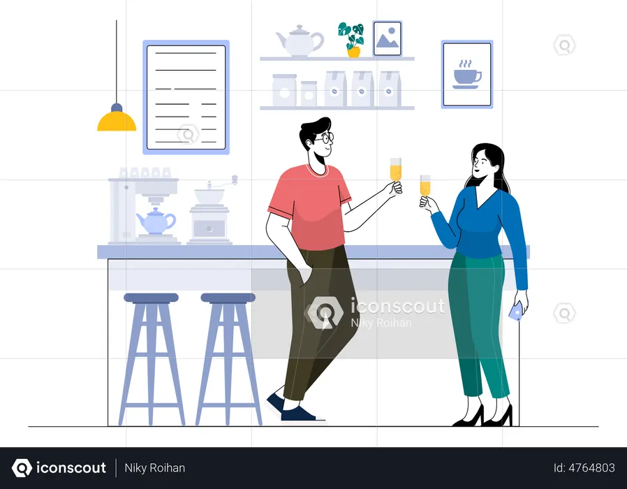 Couple drinking cocktail in cafe  Illustration