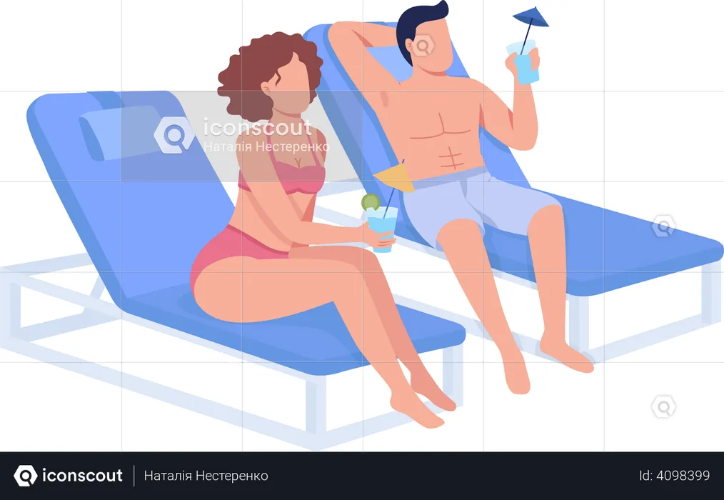Couple drinking cocktails and relaxing together  Illustration