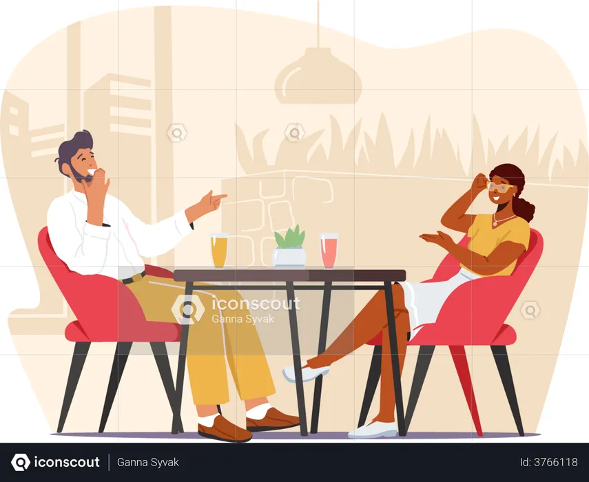 Couple drinking coffee at cafe  Illustration