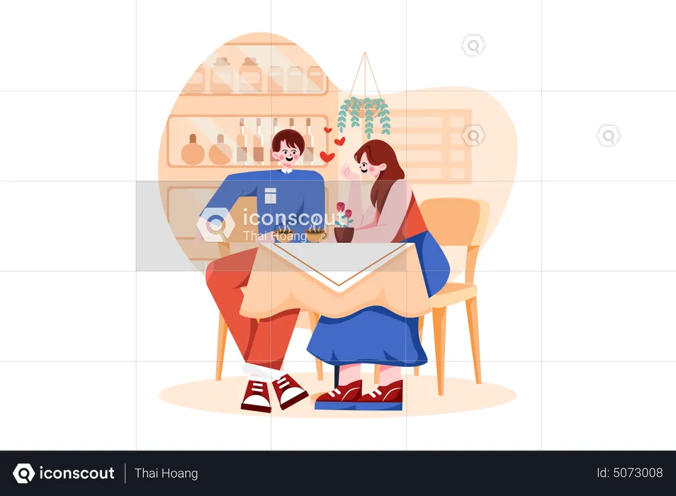 Couple Drinking Coffee In Coffee Shop  Illustration