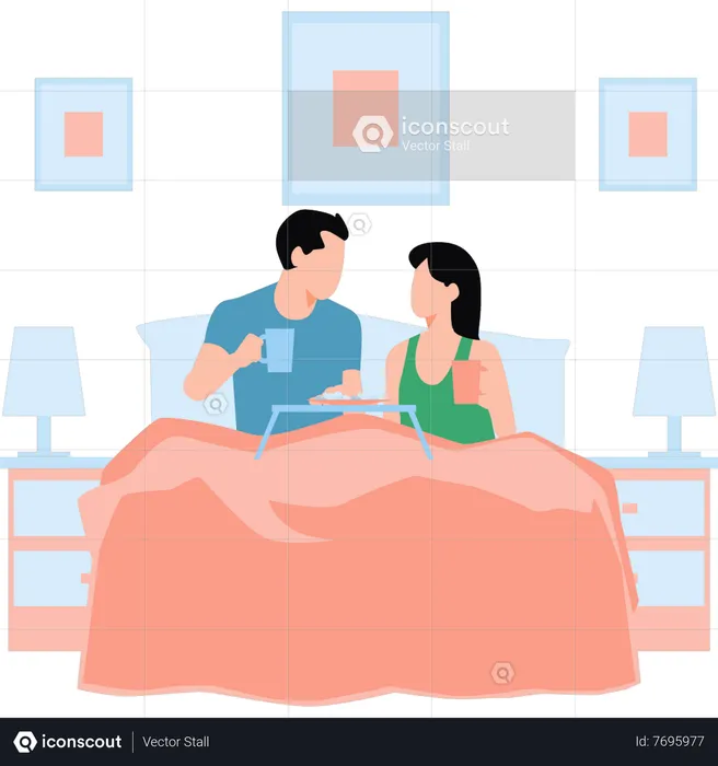 Couple drinking tea in bed  Illustration