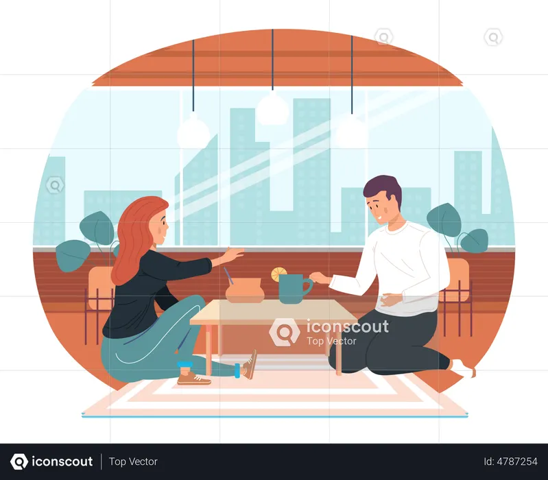 Couple drinking tea together at home  Illustration