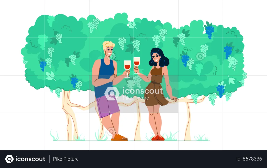 Couple drinking wine  Illustration