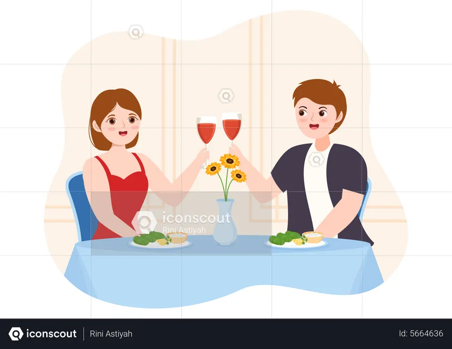 Couple drinking wine at greek restaurant  Illustration