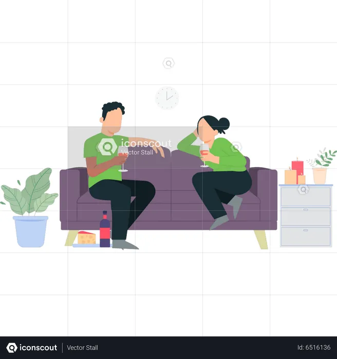 Couple drinking wine on couch  Illustration