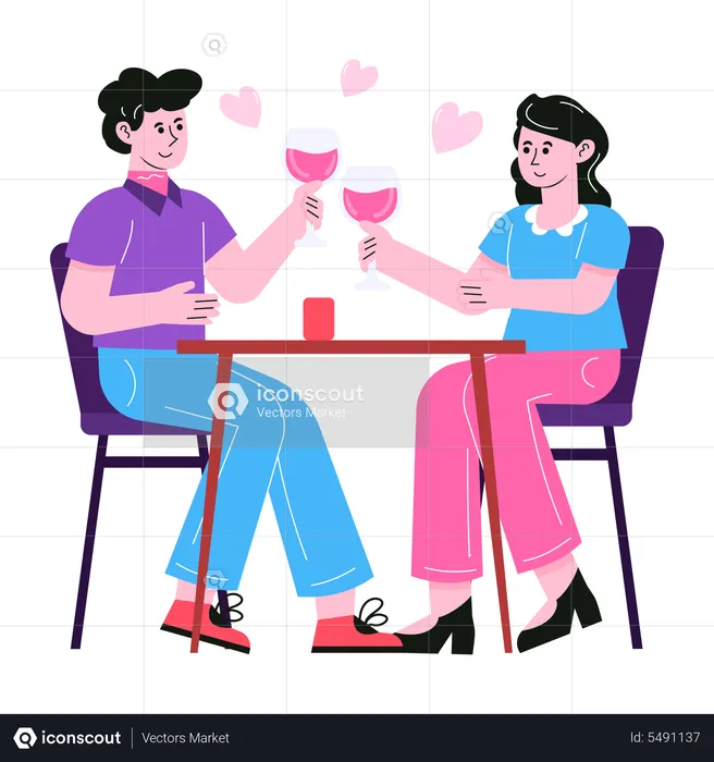 Couple drinking wine on romantic date  Illustration
