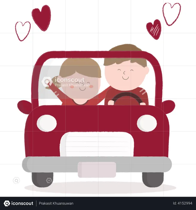 Couple driving car with heart  Illustration
