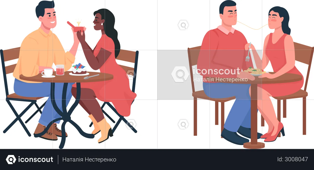 Couple during romantic dinner date  Illustration