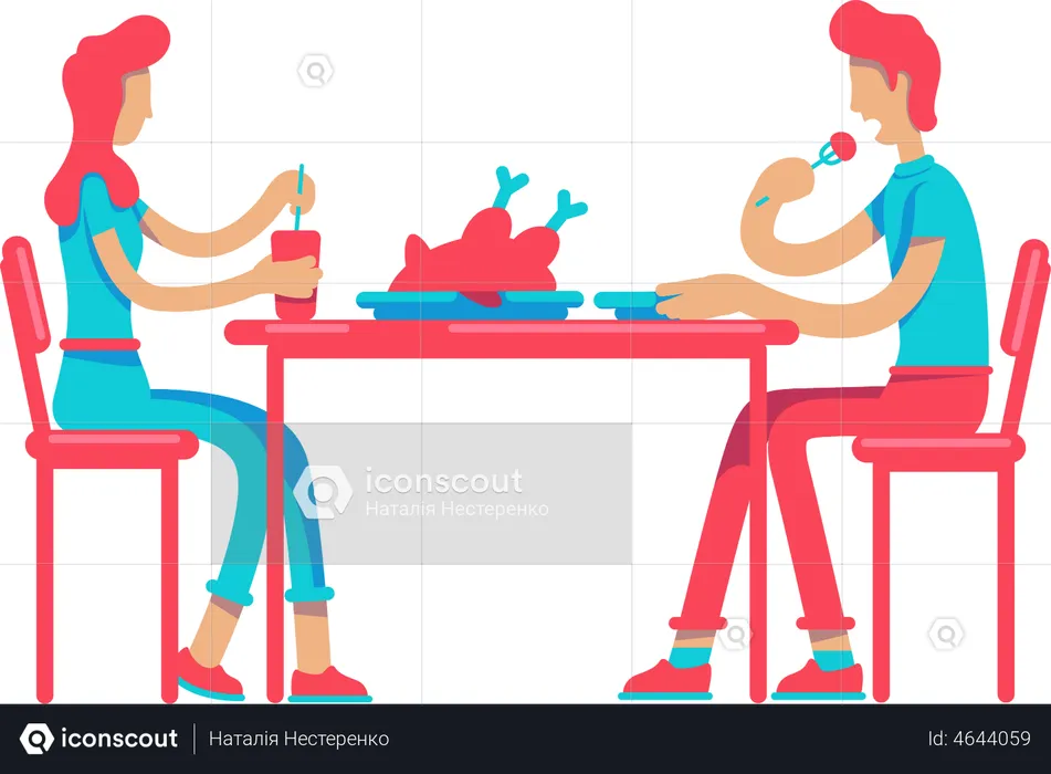 Couple eating chicken in dinner  Illustration