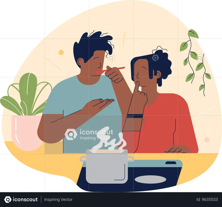 食事中のカップル  イラスト