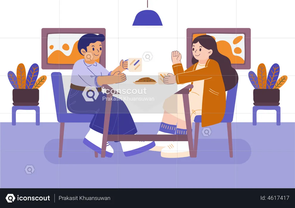 Couple eating food together  Illustration