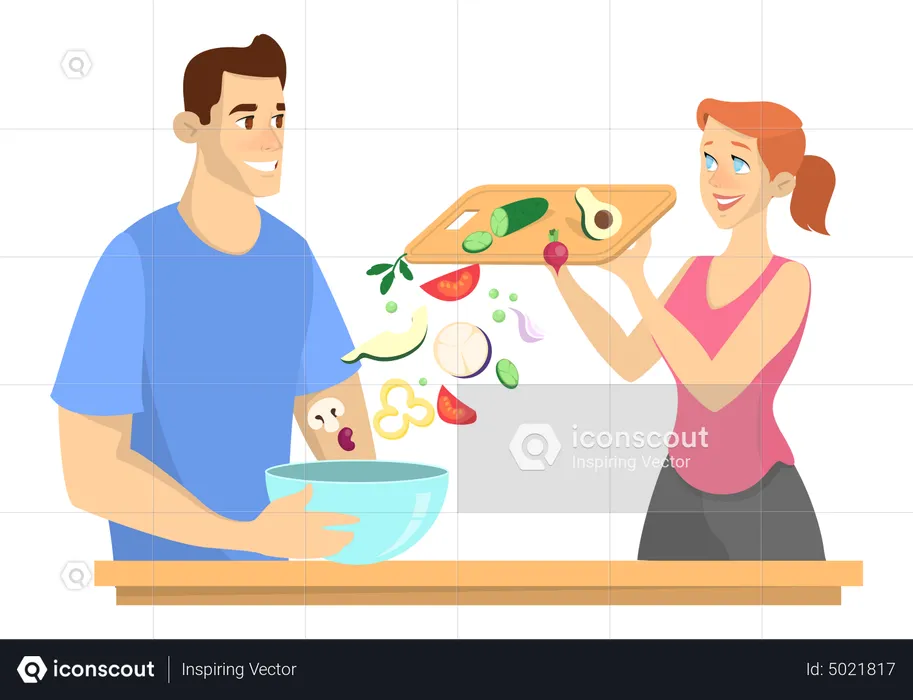 Couple eating healthy fresh food  Illustration