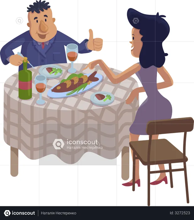Couple eating homemade food  Illustration