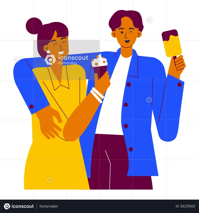 Couple Eating Ice Cream  Illustration