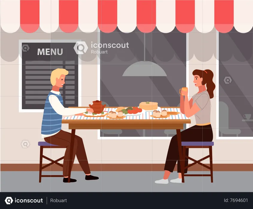Couple eating russian food in cafe  Illustration
