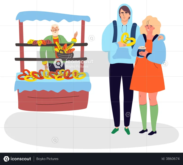 Couple eating street food  Illustration