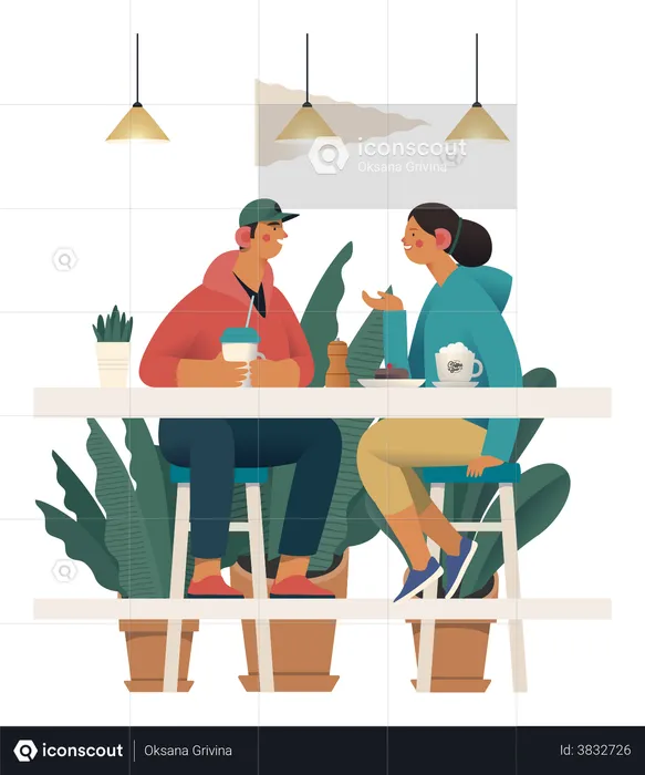 Couple eating together at cafe  Illustration