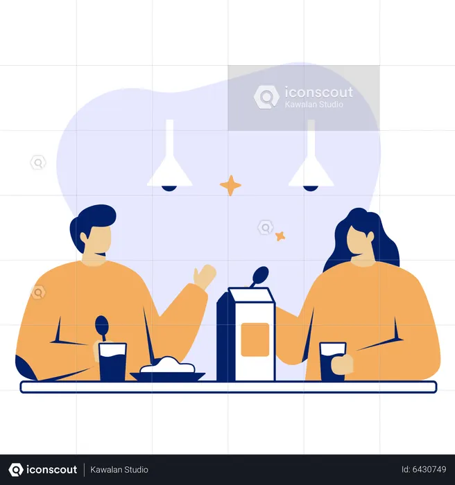 Couple Eating Together  Illustration