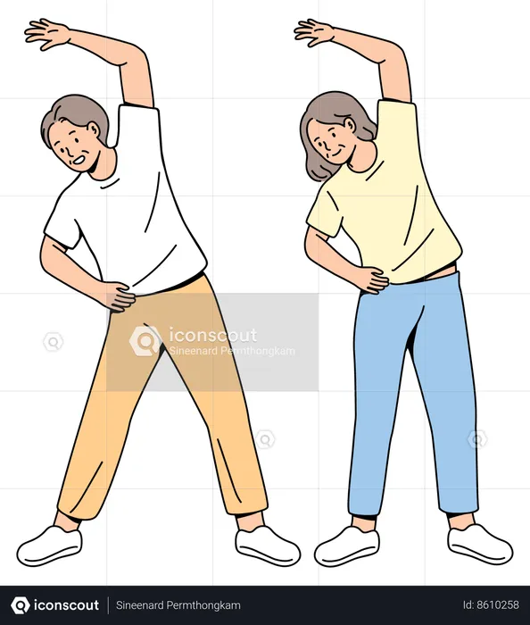 Couple Elderly Doing a Stretching Exercise  Illustration