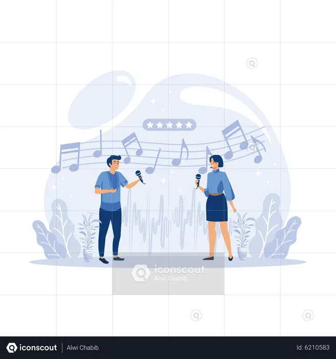 Couple emotionally singing songs  Illustration