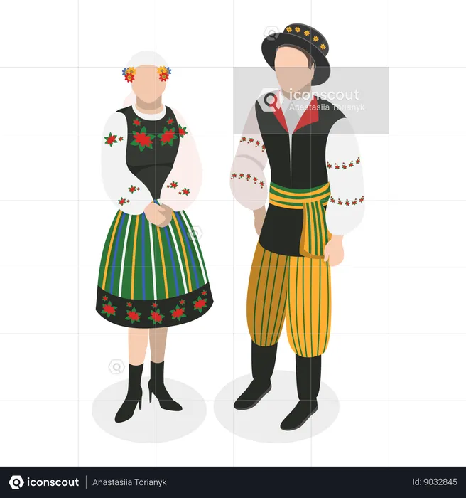 Couple en costume traditionnel européen  Illustration