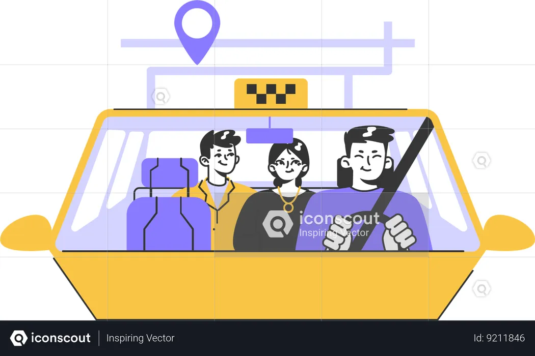 Couple en taxi  Illustration