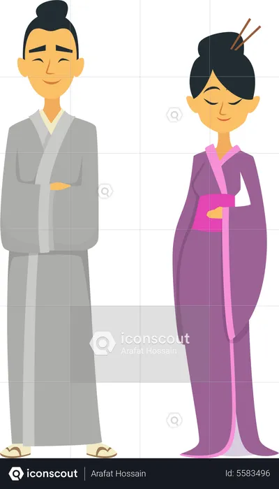 Couple en tissu japonais  Illustration