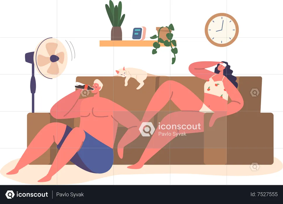 Couple Endure Scorching Heat  Illustration