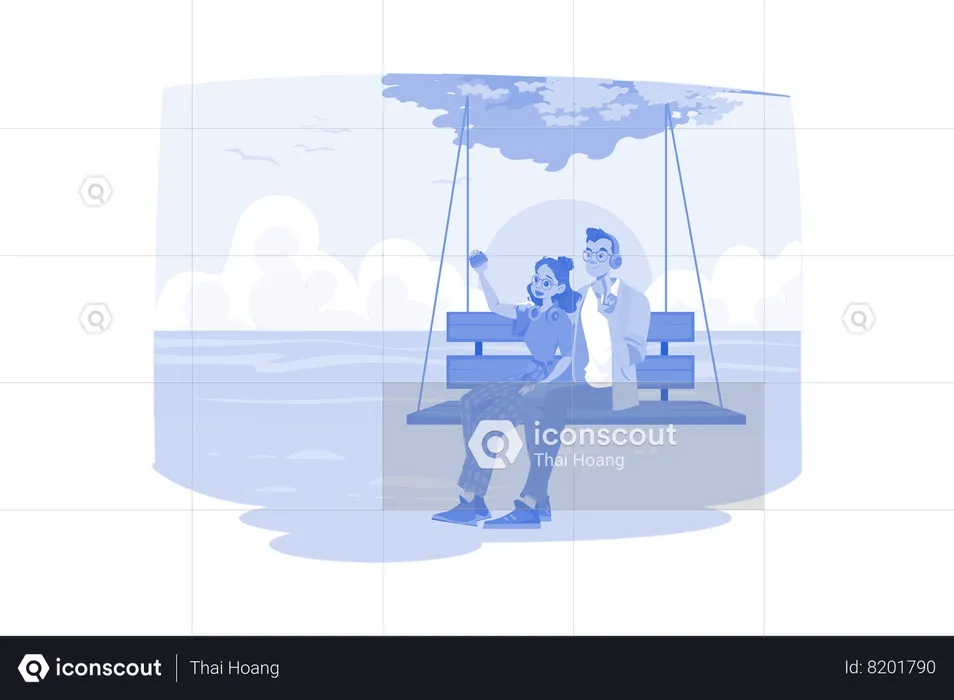 Couple enjoy beach life  Illustration