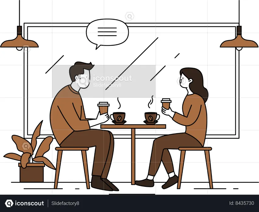 Couple Enjoy Coffee at cafe  Illustration