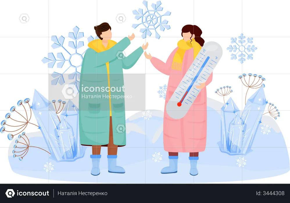 Couple enjoy snow weather  Illustration