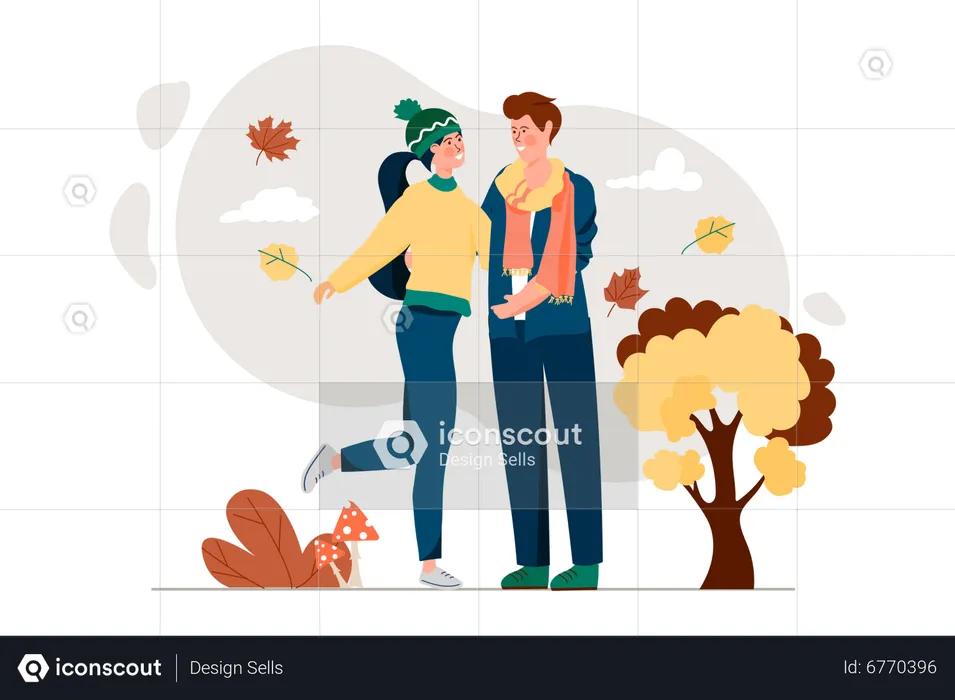 Couple enjoying autumn  Illustration