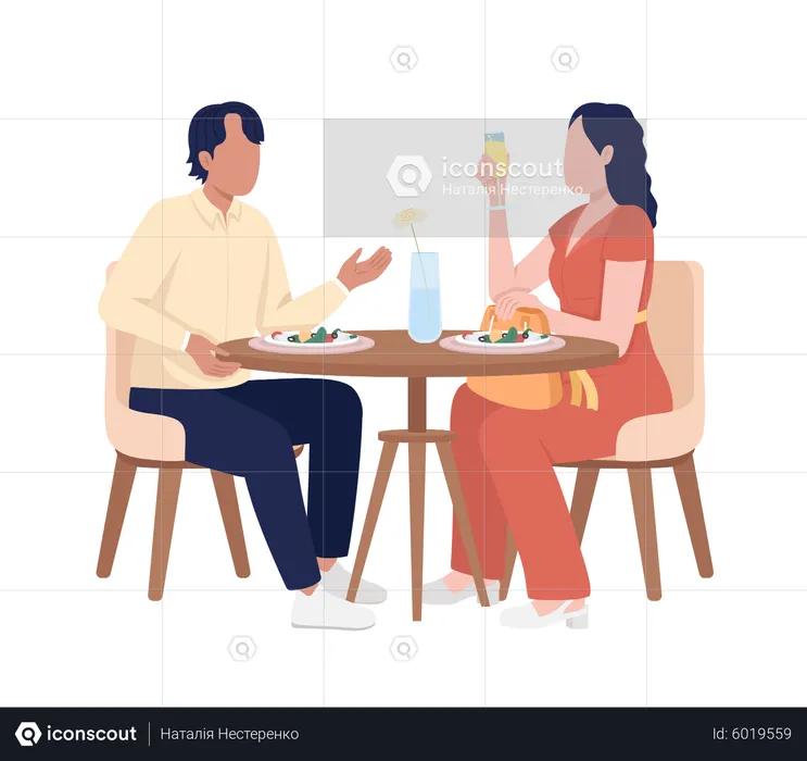 Couple enjoying breakfast and chatting  Illustration