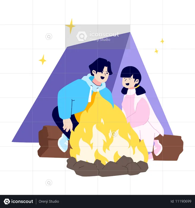 Couple enjoying campfire  Illustration