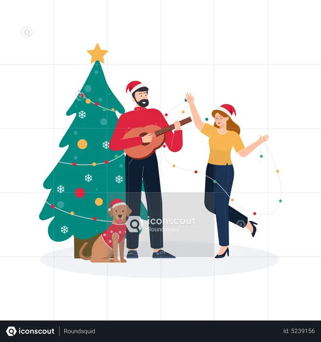 Couple enjoying Christmas party  Illustration