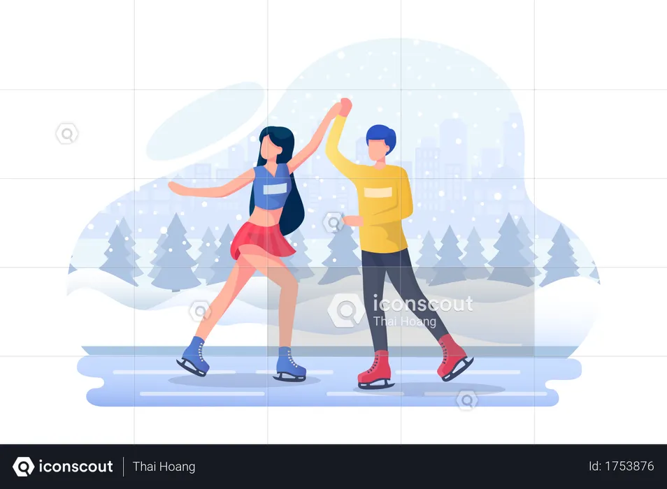 Couple enjoying dance during ice skating  Illustration