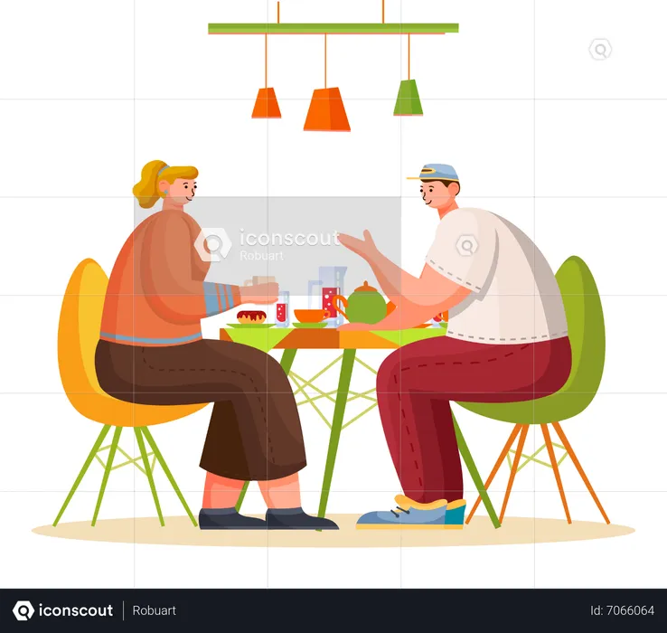 Couple enjoying food at cafe  Illustration