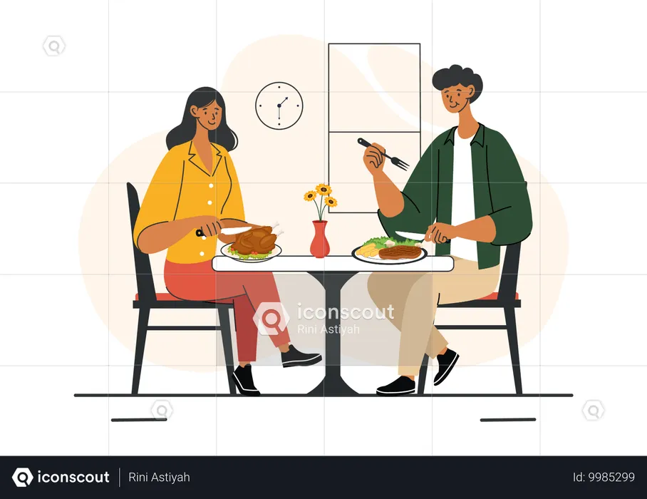 Couple enjoying food at home  Illustration