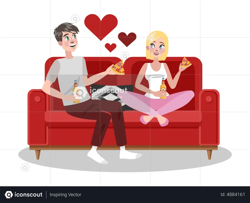 Couple enjoying food at home  Illustration