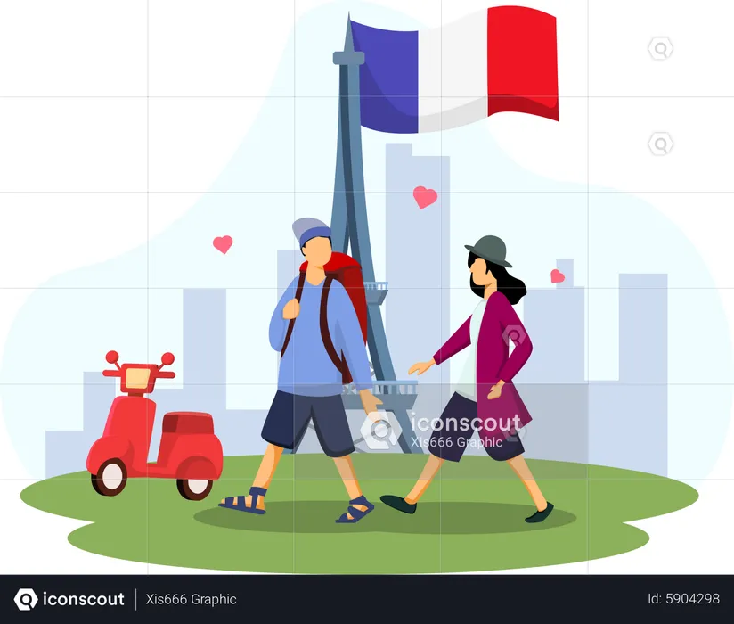 Couple enjoying holiday in France  Illustration